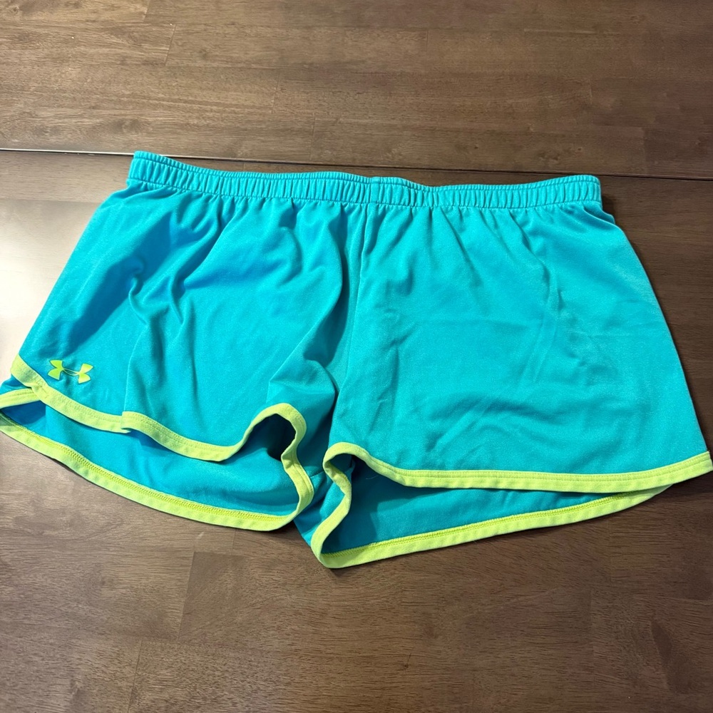 Under Armour Women's Blue Shorts with Yellow Trim